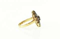 14K Yellow Gold Retro Ornate Pear Garnet Halo Cluster Ring