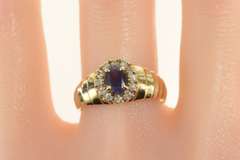 10K Yellow Gold Natural Sapphire Diamond Halo Engagement Ring
