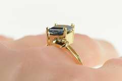 14K Yellow Gold Emerald Cut Blue Topaz Diamond Bypass Ring
