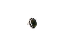 Ovular Blue-Gray Sheen Labradorite Stone in Tibetan Silver Rope Design Ring