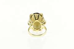 18K Yellow Gold Ornate Retro Oval Smoky Quartz Cocktail Ring