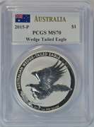 Flawless 2015-P Australia Silver $1. PCGS MS70 John Mercanti signed
