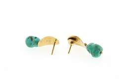 Brinco Pedra Turquoise Tumbled Dangle On 18k Yellow Gold Cuff Earrings