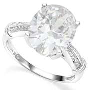 5.16 CT WHITE TOPAZ & DIAMOND 18K GOLD PLATED RING