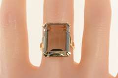 10K Yellow Gold Emerald Cut Syn. Smoky Quartz Cocktail Ring