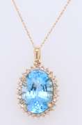 Favorite Yellow Gold Blue Topaz and Diamond Pendant on Chain