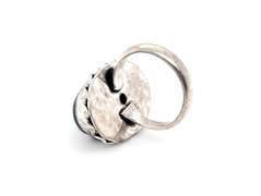 White Circles in Black Gemstone Tibetan Silver Rope Design Ring