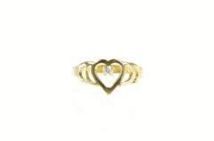 14K Yellow Gold Diamond Inset Heart Love Symbol Band Ring