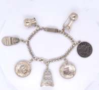 Vintage 925 Sterling Silver Mexico 7 Charms Cuban Link Bracelet