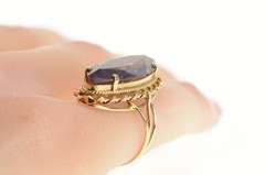 10K Yellow Gold Oval Marquise Amethyst Ornate Cocktail Ring