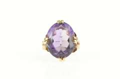 14K Yellow Gold Victorian Oval Amethyst Ornate Cocktail Ring