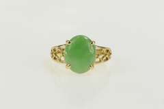 14K Yellow Gold Jadeite Retro Scalloped Lattice Statement Ring