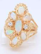 Wonderful Yellow Gold opal and Diamond Cluster Ring