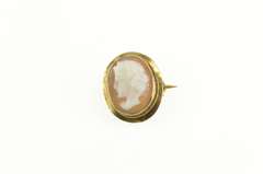 14K Yellow Gold Carved Ornate Shell Cameo Classic Lapel Pin/Brooch