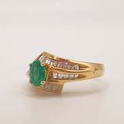 18kt Yellow Gold, Emerald, & Diamond Cocktail Ring
