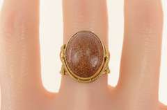 14K Yellow Gold Oval Goldstone Retro Cocktail Statement Ring