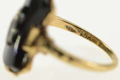 10K Yellow Gold Art Deco Curved Black Onyx Diamond Statement Ring