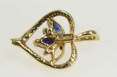 10K Yellow Gold Marquise Sapphire Diamond Accent Heart Pendant