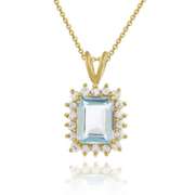 18K Gold over Sterling Silver 2.75ct Blue Topaz & CZ Rectangle Pendant