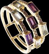 Imposing Triple Tiered Amethyst and Topaz 18k Gold Ring with Diamonds