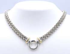 David Yurman 2 Tone Double Wheat Row Chain Necklace