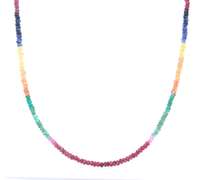 Handsome Ruby, Sapphire and Emerald Bead Necklace