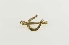 18K Yellow Gold Horse Shoe Whip Riding Crop Equestrian Pin/Brooch