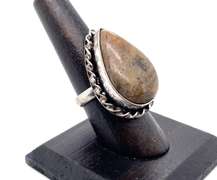 Jasper Tear-Drop Shaped Statement Ring in Tibetan Silver Rope Design