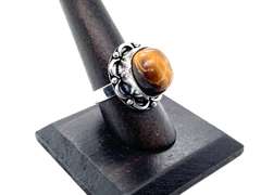 Petite Tiger's Eye in Ornate Floral Energy Design Tibetan Silver Ring