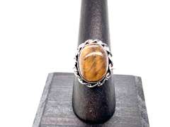 Petite Tiger's Eye in Rope Design Tibetan Silver Ring