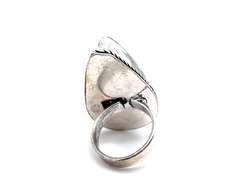 Dark Green Aventurine Tear-Drop Statement Ring in Tibetan Silver Rope Design