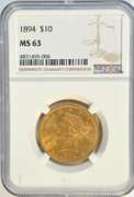Very Choice BU 1894 $10 Liberty Gold Piece. NGC MS63