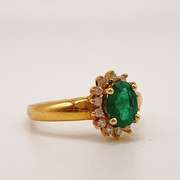 18kt Yellow Gold, Emerald, & Diamond Cocktail Ring