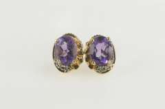 14K Yellow Gold Oval Amethyst Diamond Accent Stud Earrings