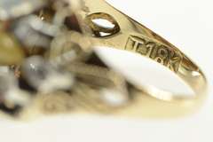 18K Yellow Gold 1960's Diamond Emerald Ruby Quartz Cocktail Ring