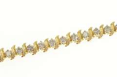 14K Yellow Gold 3.08 Ctw Diamond Wavy Link Classic Tennis Bracelet
