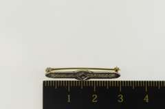 14K White Gold Ornate Amethyst Art Deco Filigree Bar Pin/Brooch