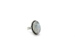 Cabochon Rainbow Moonstone with Blue Sheen Labradorite in Tibetan Silver Energy Ring