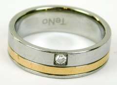 TeNo Stainless & Copper Diamond Band, Size 7.5