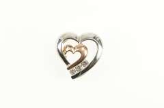 10K White Gold Two Tone Diamond Heart Love Symbol Pendant