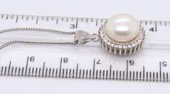 Sterling Silver Pearl and Cubic Zirconia Pendant on Chain
