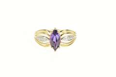 10K Yellow Gold Marquise Amethyst Diamond Accent Statement Ring