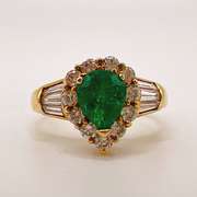 18kt Yellow Gold, Emerald, & Diamond Cocktail Ring