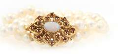 Cultured Pearl Garnet and opal Clasp Double Strand Bracelet