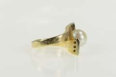 14K Yellow Gold 1960's Pearl Diamond Squared Bypass Ring
