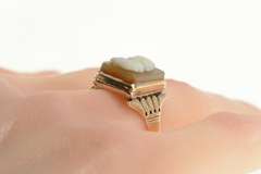 14K Yellow Gold Ornate Carved Coral Shell Cameo Statement Ring