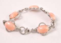 Precious Pink Coral and Diamond Bracelet in 18K White Gold