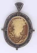 Vintage Sterling Silver Cameo Marcasite Pendant