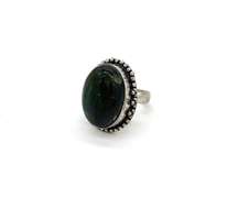 Cabochon Blue-Gray Sheen Labradorite Stone in Tibetan Silver Beaded Design Ring
