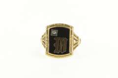 10K Yellow Gold Victorian Black ONyx Diamond M W Monogram Ring